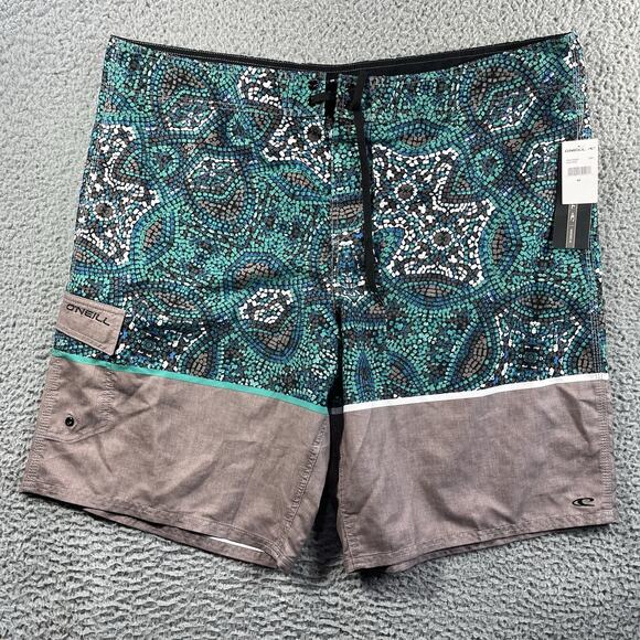 O’NEILL HYPERFREAK BOARDSHORTS MENS 44 BLUE GREEN DRAWSTRING NWT NEW 11” INSEAM - Picture 1 of 11